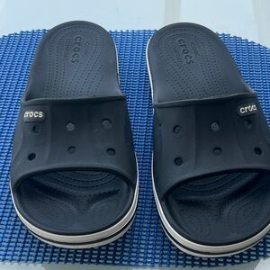 CROCS Black Slide Sandals with White Trim